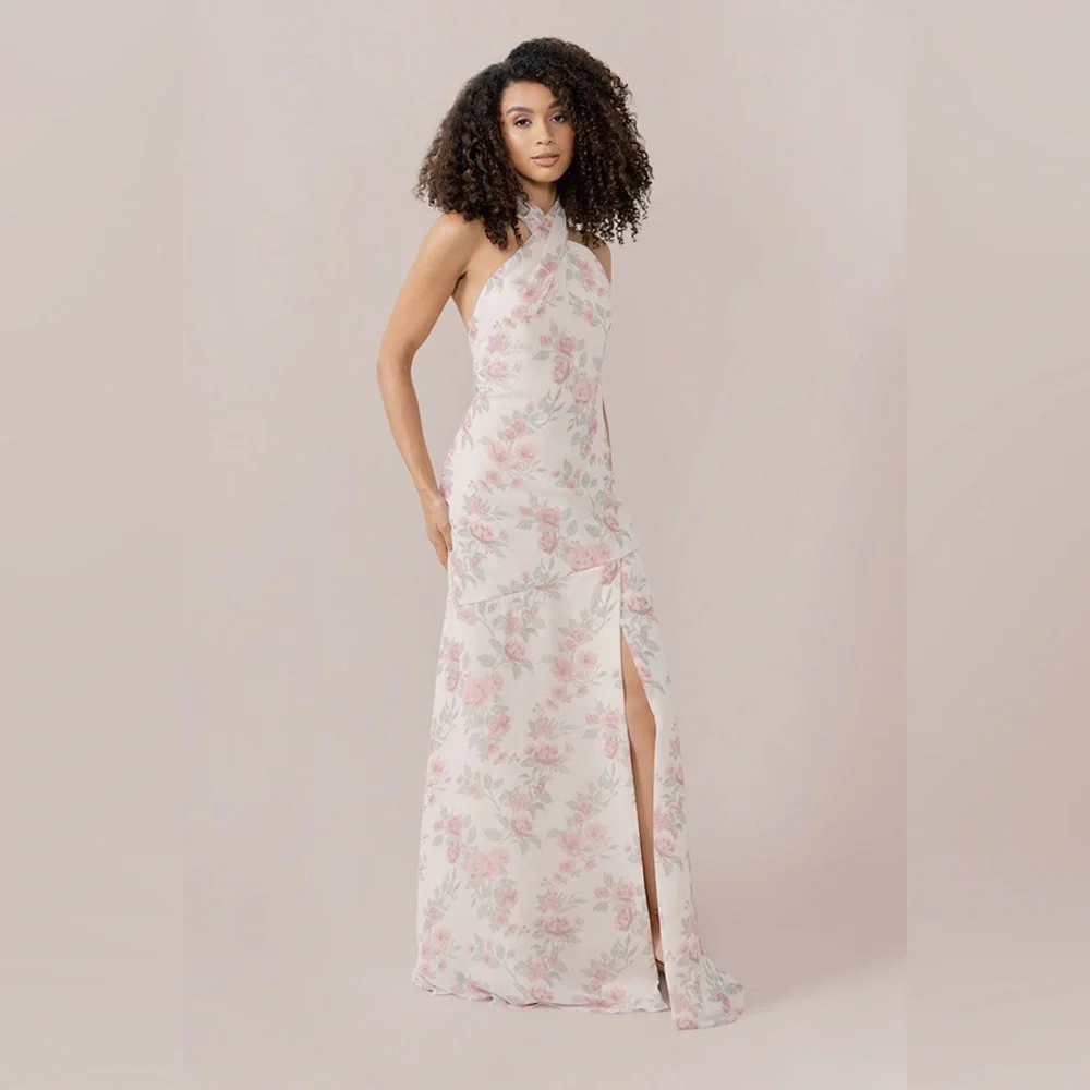NWT REVELRY Athena Chiffon Floral Print Dress In Blushing Bride Bouquet size 14 - Picture 8 of 16